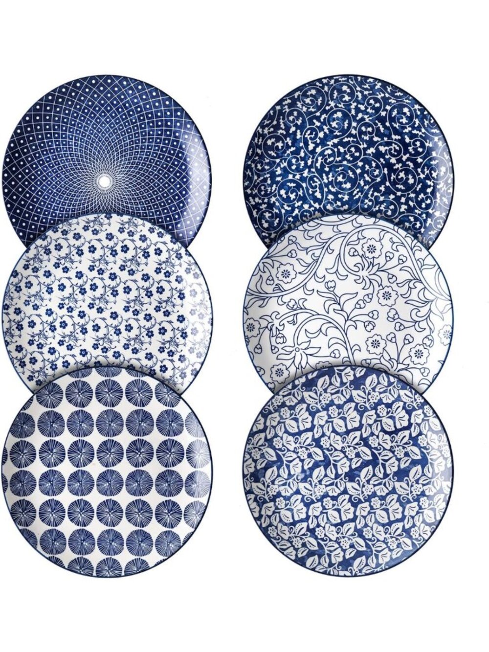 Set of 6 Vintage Blue 8-Inch Porcelain Dinner Plates - Perfect for Salad